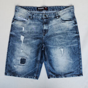 Y2K Ecko Unltd Patch Distressed Denim Shorts Men 38 (40W) Light Wash Hip Hop